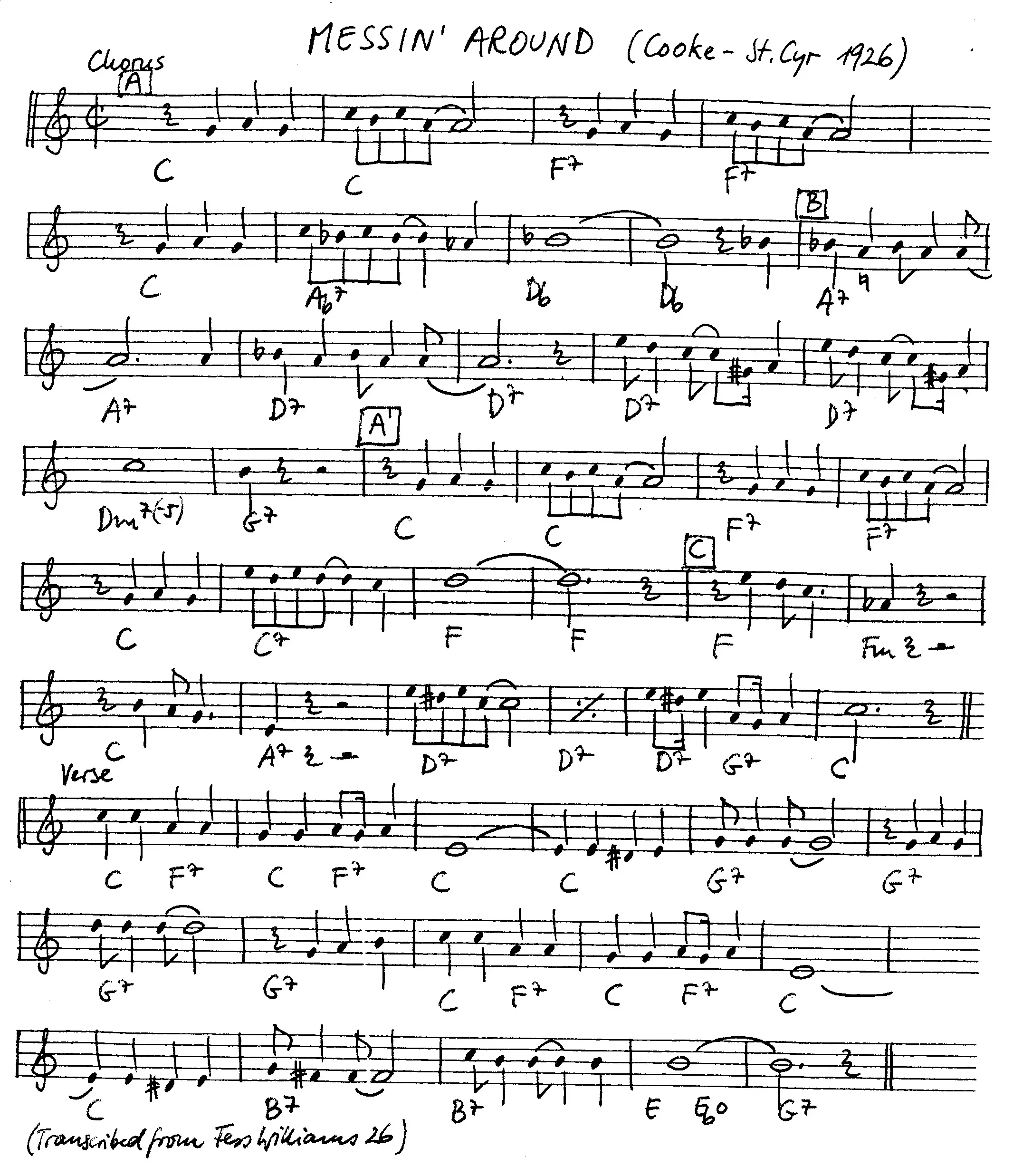 messin' around free jazz leadsheet - Courtesy of the Jungle Jazz Band